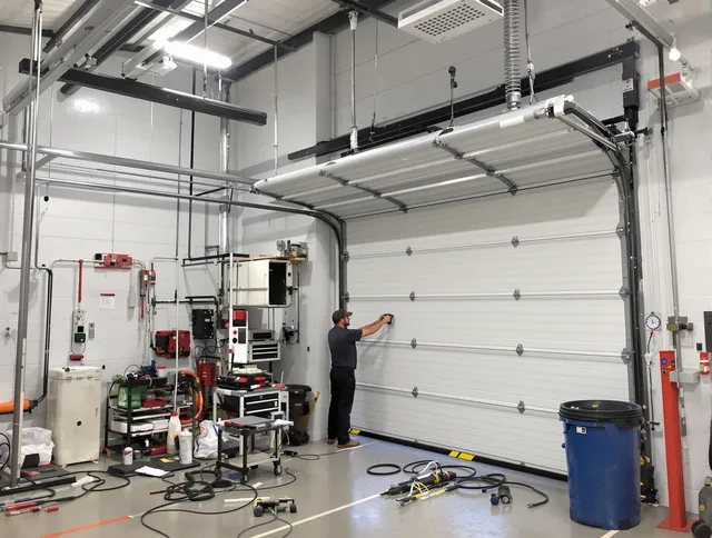 Temescal Valley Garage Door Repair certified technician performing commercial door repair at a Temescal Valley business facility