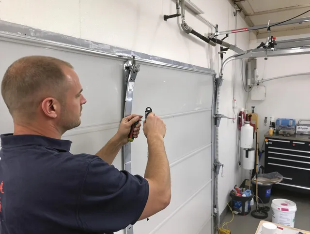 Before and after garage door dent repair by Temescal Valley Garage Door Repair in Temescal Valley