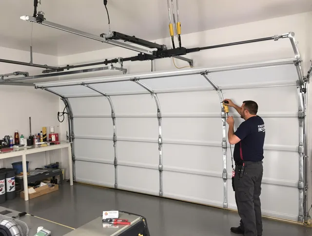 Temescal Valley Garage Door Repair certified technician performing overhead door system repair in Temescal Valley